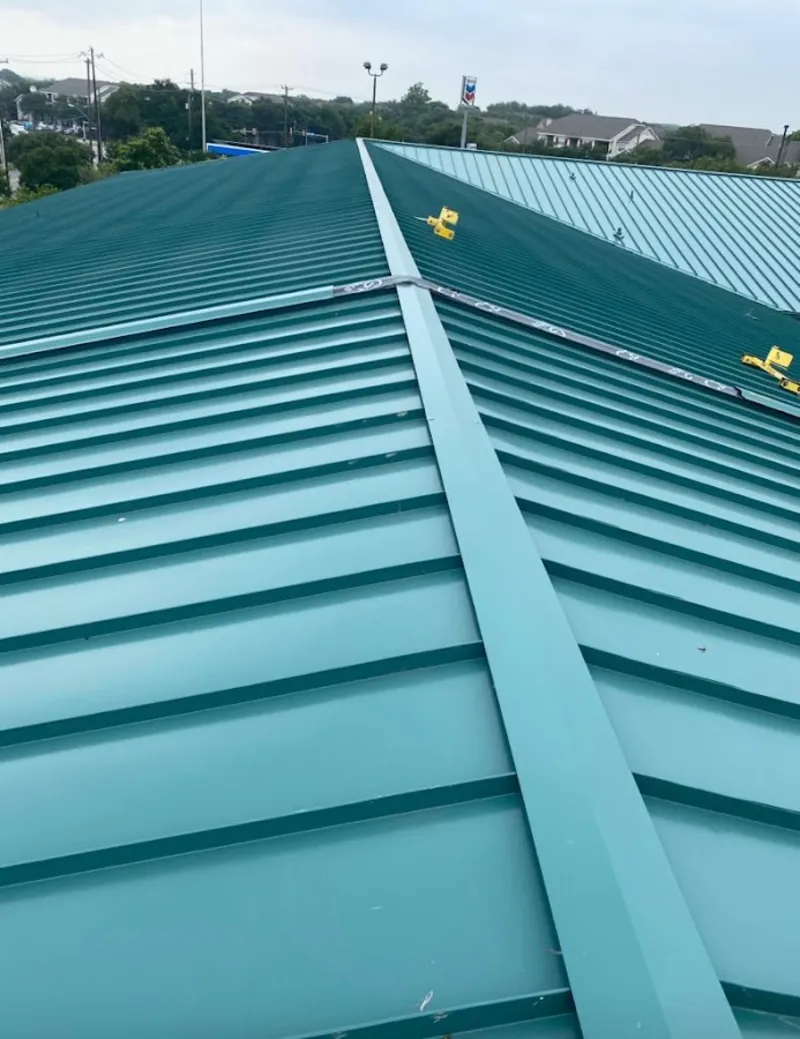 Green commercial metal roof ridge and valley for Metal Roof Repair in Menifee